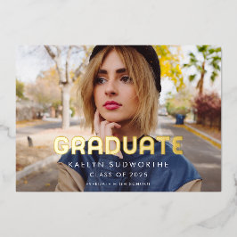 ヴィンテージ80sタイポグラフィ写真卒業パーティー金ゴールド 箔招待状