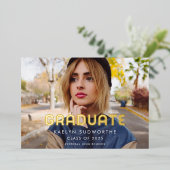 ヴィンテージ80sタイポグラフィ写真卒業パーティー金ゴールド 箔招待状 (立ち正面)