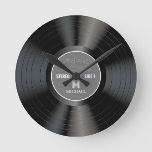 ヴィンテージ80sレコードクラシックモノグラム  名前レトロ ラウンド壁時計