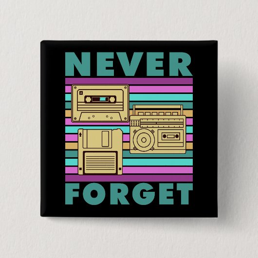 ヴィンテージ80sレトロテクノロジミックステープフロッピーディスク 缶バッジ (正面)