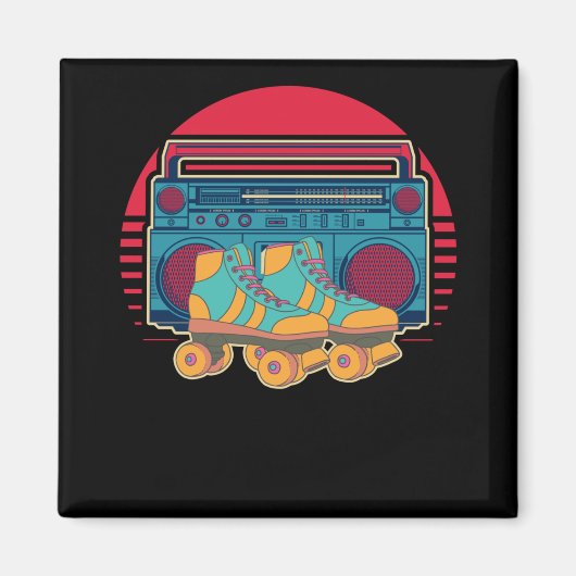 ヴィンテージ80sローラースケートで滑るガールディスコローラースカーツ マグネット (正面)