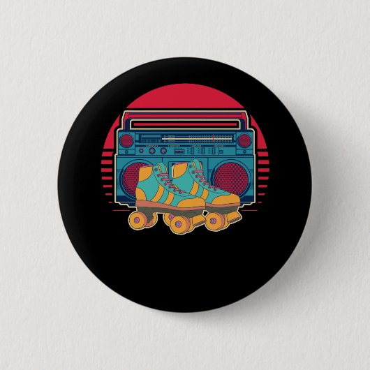 ヴィンテージ80sローラースケートで滑るガールディスコローラースカーツ 缶バッジ (正面)