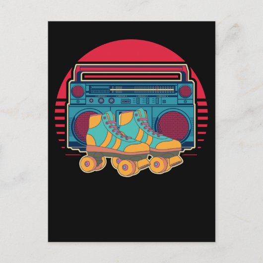 ヴィンテージ80sローラースケートで滑るガールディスコローラースケーツ ポストカード (正面)