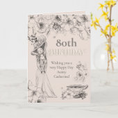 ヴィンテージ80thエイジ花模様レディ誕生日 カード (黄色い花)