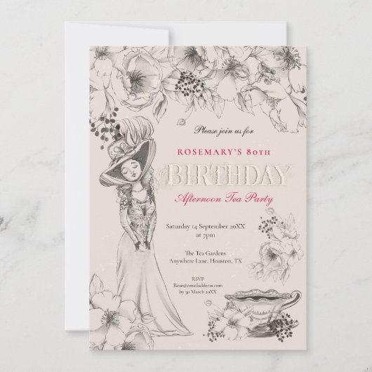 ヴィンテージ80thバースデーパーティアフタヌーンティー 招待状 (正面)