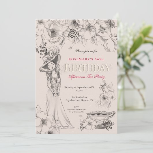 ヴィンテージ80thバースデーパーティアフタヌーンティー 招待状 (スタンド正面)