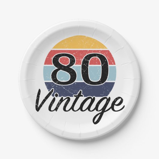 ヴィンテージ80th誕生日サンセット ペーパープレート (正面)