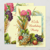 ヴィンテージ85歳の誕生日 色鮮やかな果物と花 招待状 (正面/裏面)