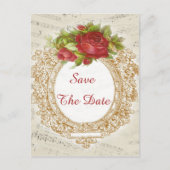 ヴィンテージ85誕生日レッドローズフレームミュージックシート 案内ポストカード (正面)