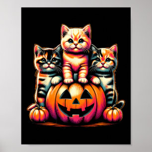 ヴィンテージ90年代の猫がカボチャのハロウィン不気味 ポスター