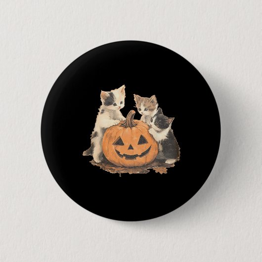ヴィンテージ90年代の猫ハロウィーン 缶バッジ (正面)