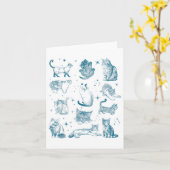 ヴィンテージ90年代タトゥー猫レトロ子猫自然猫愛 カード (黄色い花)