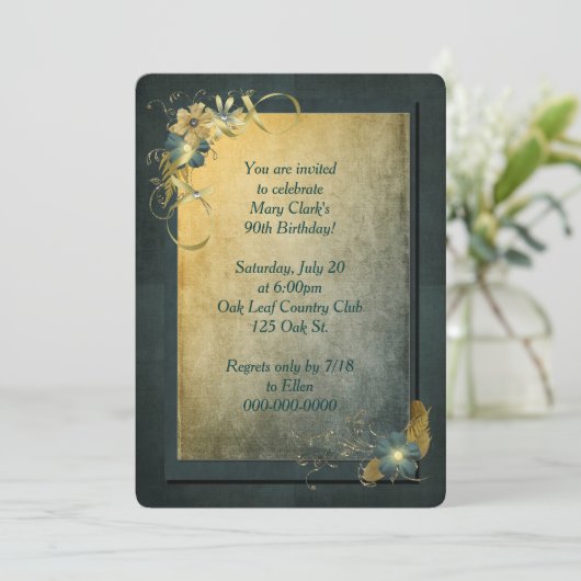 ヴィンテージ90番目の誕生日招待状 招待状 (スタンド正面)