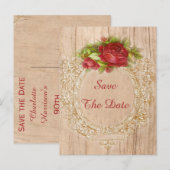 ヴィンテージ90誕生日レッドローズ木枠 案内ポストカード (正面/裏面)