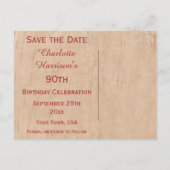 ヴィンテージ90誕生日レッドローズ木枠 案内ポストカード (裏面)