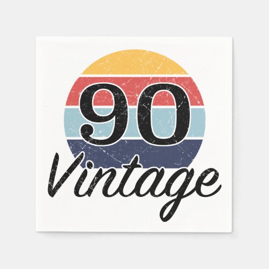 ヴィンテージ90誕生日夕日 スタンダードカクテルナプキン (正面)