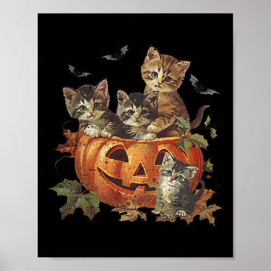 ヴィンテージ90sキャットハロウィーンパンプキン猫好き 不気味 ポスター (正面)