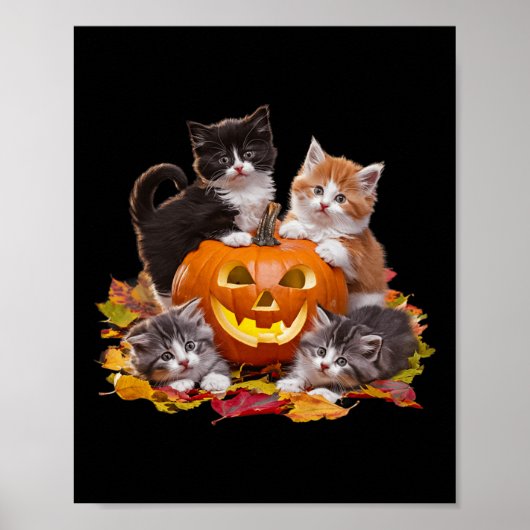 ヴィンテージ90sキャットパンプキンハロウィーンレトロフローラスポ ポスター (正面)