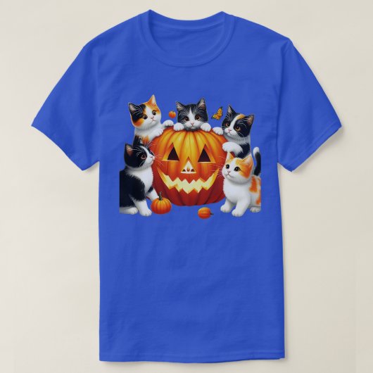 ヴィンテージ90sキャットパンプキンハロウィーンレトロフローラスポ tシャツ (デザイン正面)