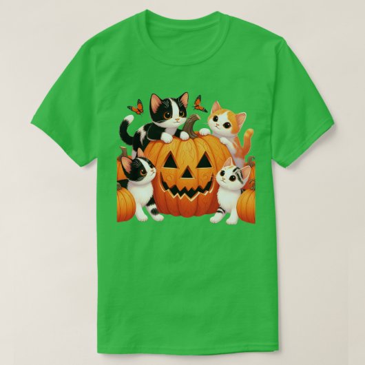 ヴィンテージ90sキャットパンプキンハロウィーンレトロフローラスポ tシャツ (デザイン正面)