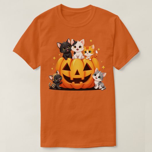 ヴィンテージ90sキャットパンプキンハロウィーンレトロフローラスポ tシャツ (デザイン正面)