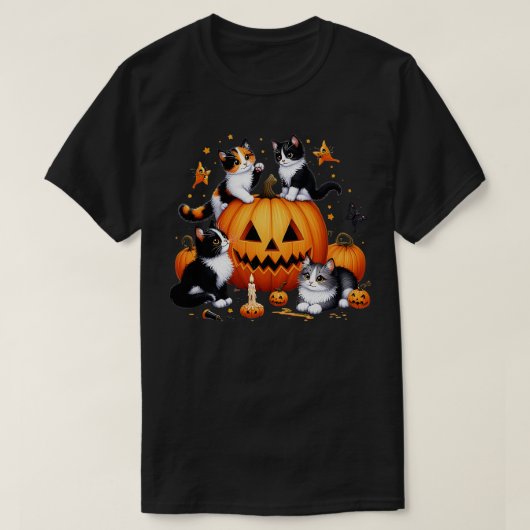 ヴィンテージ90sキャットパンプキンハロウィーンレトロフローラスポ tシャツ (デザイン正面)