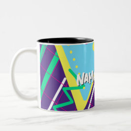 ヴィンテージ90sパターン、レトロ90年代ジオメトリ ツートーンマグカップ