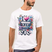 ヴィンテージ90sレトロカセットテープ，フローラ, Love 90s Tシャツ (正面)