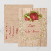 ヴィンテージ95誕生日レッドローズ木枠 案内ポストカード (正面/裏面)