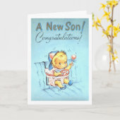 ヴィンテージ-あなたの新しい息子のお祝い、 カード (黄色い花)