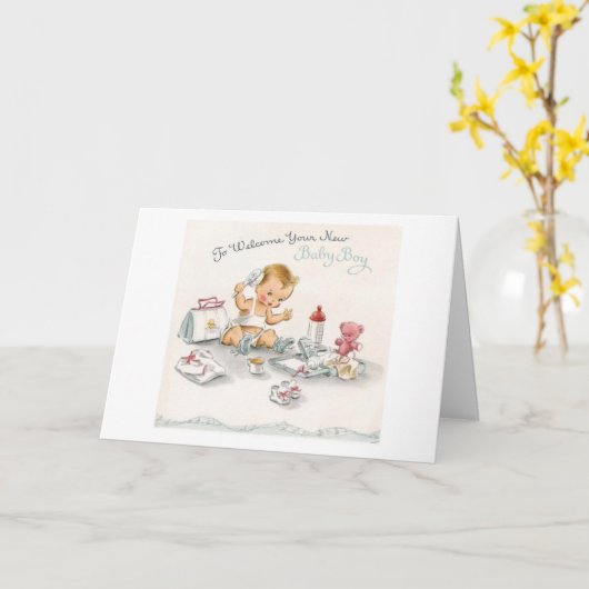 ヴィンテージ-あなたの男の赤ちゃんを歓迎するため、 カード (黄色い花)