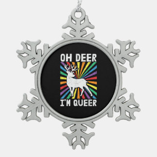 ヴィンテージ おお 鹿 私はクィア プライド LGBT ゲイ レズビアン スノーフレークピューターオーナメント