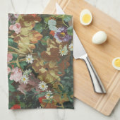 ヴィンテージ おしゃれ カラフル 花 フラワー 絵画 キッチンタオル (四つ折り)