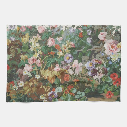 ヴィンテージ おしゃれ カラフル 花 フラワー 絵画 キッチンタオル (横)