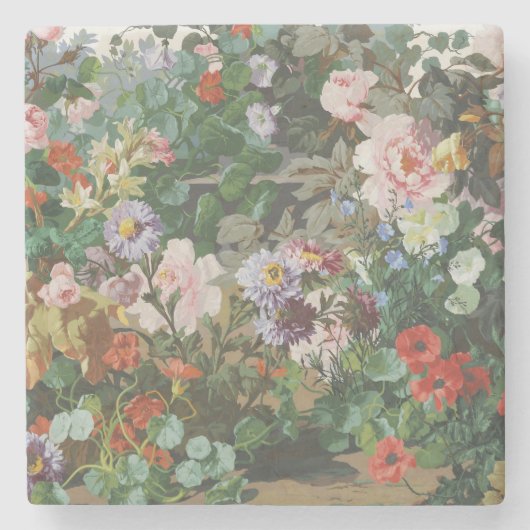 ヴィンテージ おしゃれ カラフル 花 フラワー 絵画 ストーンコースター (正面)
