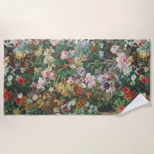 ヴィンテージ おしゃれ カラフル 花 フラワー 絵画 ビーチタオル (正面)