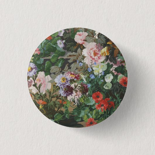 ヴィンテージ おしゃれ カラフル 花 フラワー 絵画 缶バッジ (正面)
