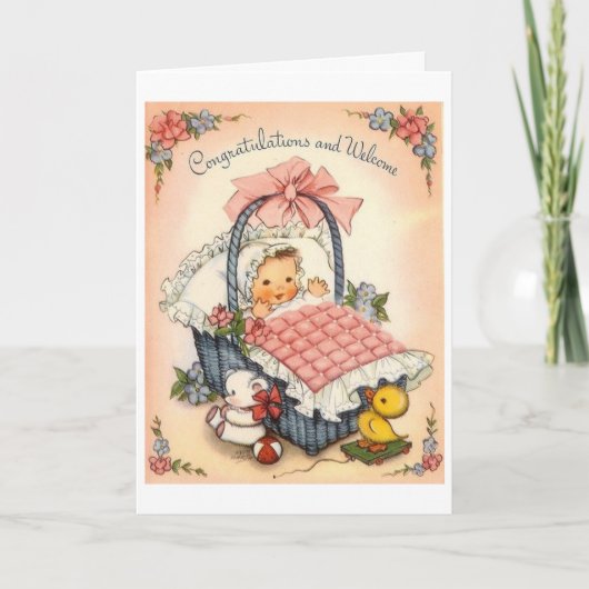 ヴィンテージ – おめでとうございます。ベビーへようこそ。 カード (正面)