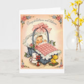 ヴィンテージ – おめでとうございます。ベビーへようこそ。 カード (黄色い花)