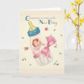 ヴィンテージ-おめでとう上の新生児、 カード (黄色い花)