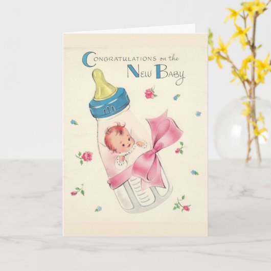 ヴィンテージ-おめでとう上の新生児、 カード (黄色い花)