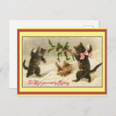 ヴィンテージ・おもしろい・ネコスノーカードとクリスマス・カードの戦い シーズンポストカード (正面/裏面)