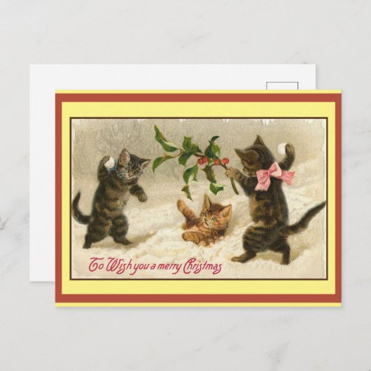 ヴィンテージ・おもしろい・ネコスノーカードとクリスマス・カードの戦い シーズンポストカード (正面/裏面)