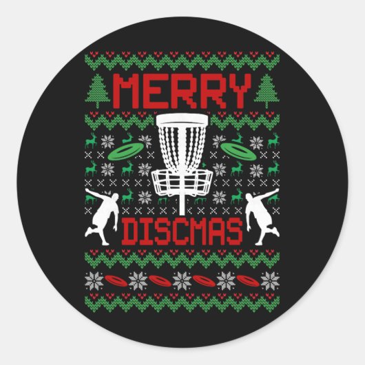 ヴィンテージ おもしろ ディスクゴルフ クリスマスセーター ラウンドシール (正面)