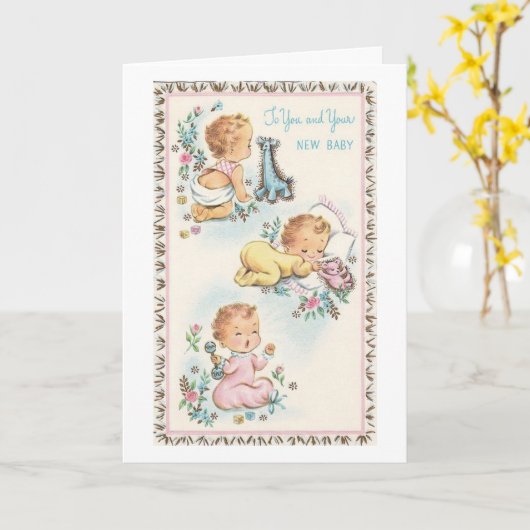 ヴィンテージ – お客様と新生児、 カード (黄色い花)