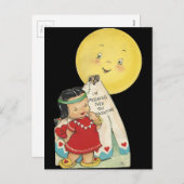 ヴィンテージ「お月さま」バレンタイン シーズンポストカード (正面/裏面)