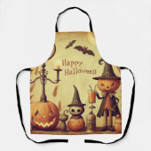 ヴィンテージ、お洒落ハロウィーンのカボチャとこうもり エプロン (正面)