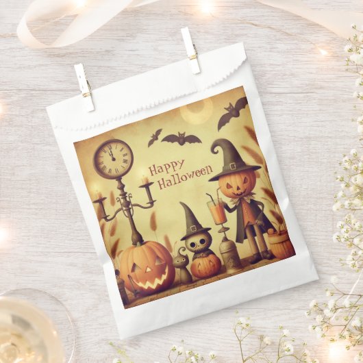 ヴィンテージ、お洒落ハロウィーンのカボチャとこうもり フェイバーバッグ (クリップ留めされた状態)