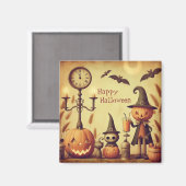 ヴィンテージ、お洒落ハロウィーンのカボチャとこうもり マグネット (正面/裏面)