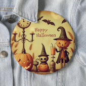 ヴィンテージ、お洒落ハロウィーンのカボチャとこうもり 缶バッジ (インサイチュ)